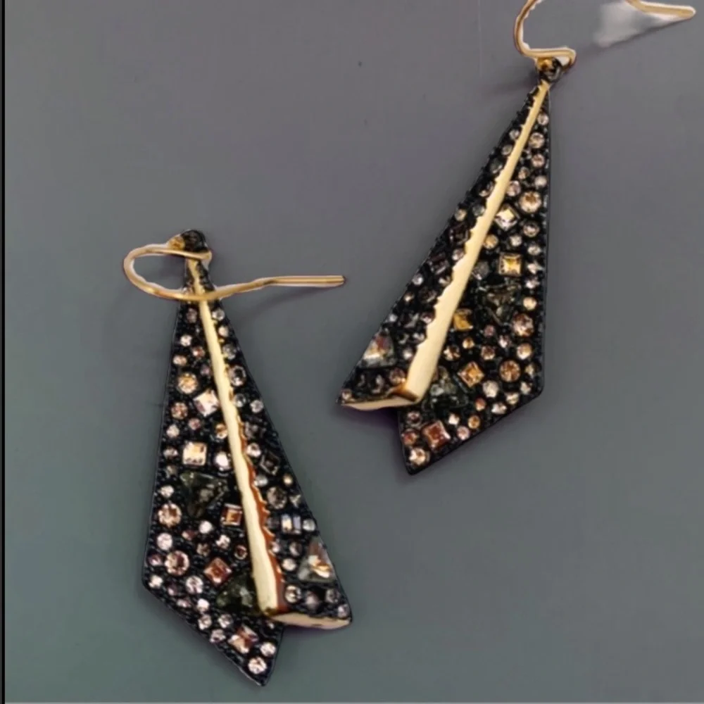 ALEXIS BITTAR• NEW Gold Black Layered Origami Spiked Shard Crystal Drop Earrings - Picture 14 of 14